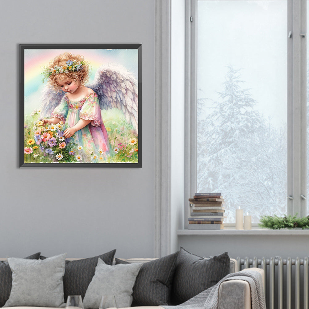 Angel Baby Picking Flowers - Full Round Drill Diamond Painting 30*30CM