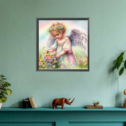 Angel Baby Picking Flowers - Full Round Drill Diamond Painting 30*30CM