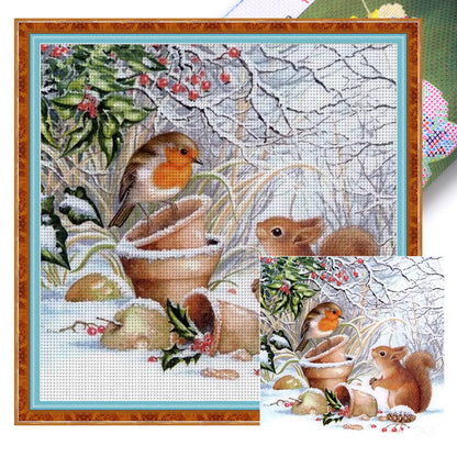 Squirrel And Bird - 11CT Stamped Cross Stitch 40*40CM