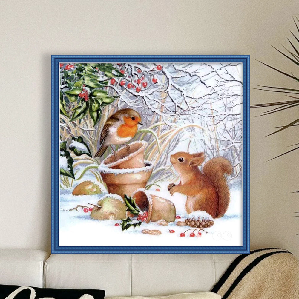 Squirrel And Bird - 11CT Stamped Cross Stitch 40*40CM