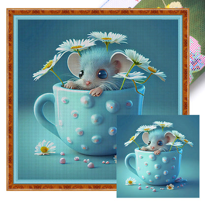 Mouse In Tea Cup - 11CT Stamped Cross Stitch 40*40CM