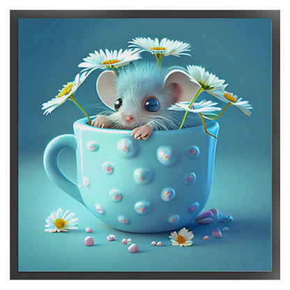 Mouse In Tea Cup - 11CT Stamped Cross Stitch 40*40CM