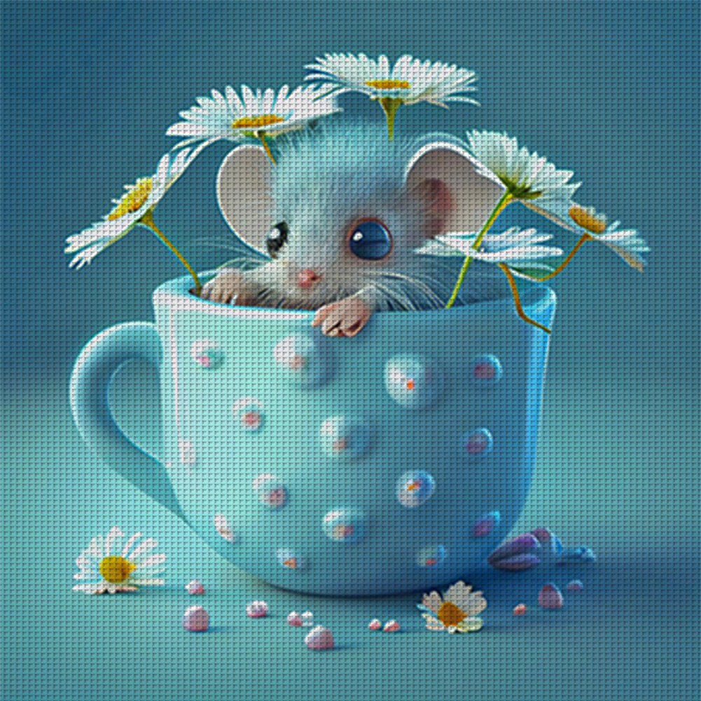 Mouse In Tea Cup - 11CT Stamped Cross Stitch 40*40CM