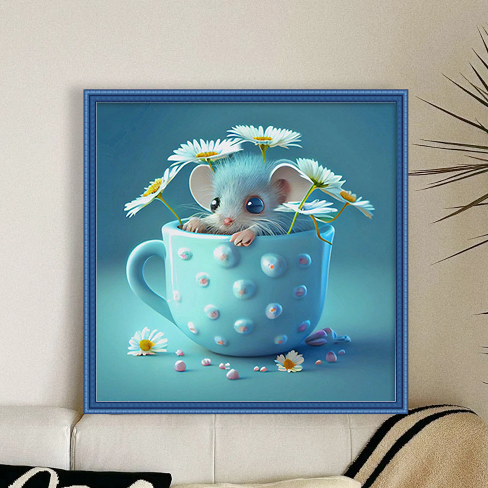 Mouse In Tea Cup - 11CT Stamped Cross Stitch 40*40CM