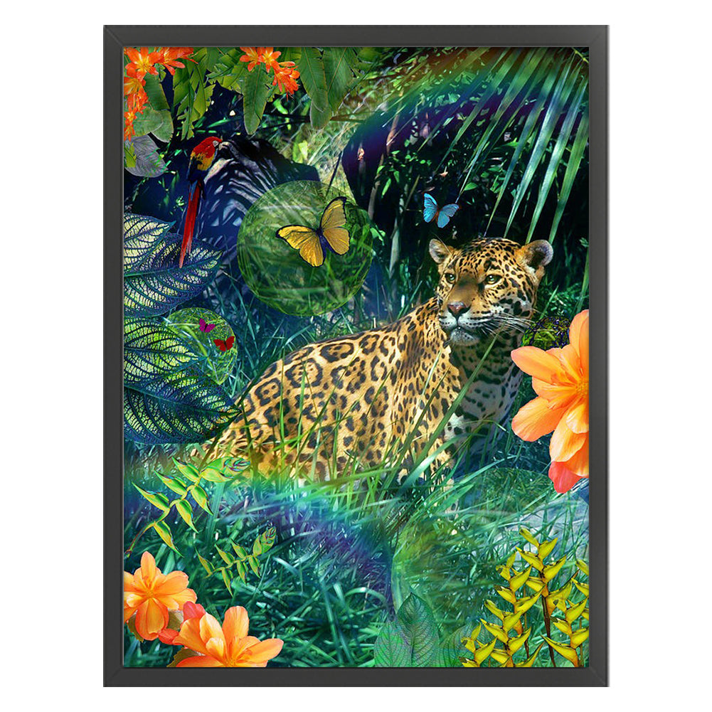 Leopard Among Flowers And Grass - 11CT Stamped Cross Stitch 50*65CM