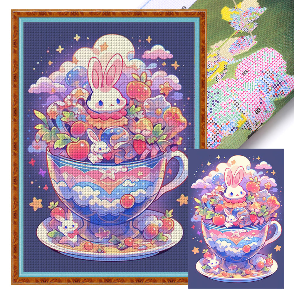 Bunny In Teacup - 11CT Stamped Cross Stitch 40*60CM