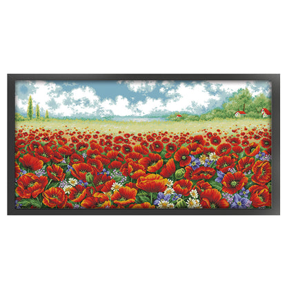 Poppy Flower Sea - 14CT Stamped Cross Stitch 108*58CM(Joy Sunday)