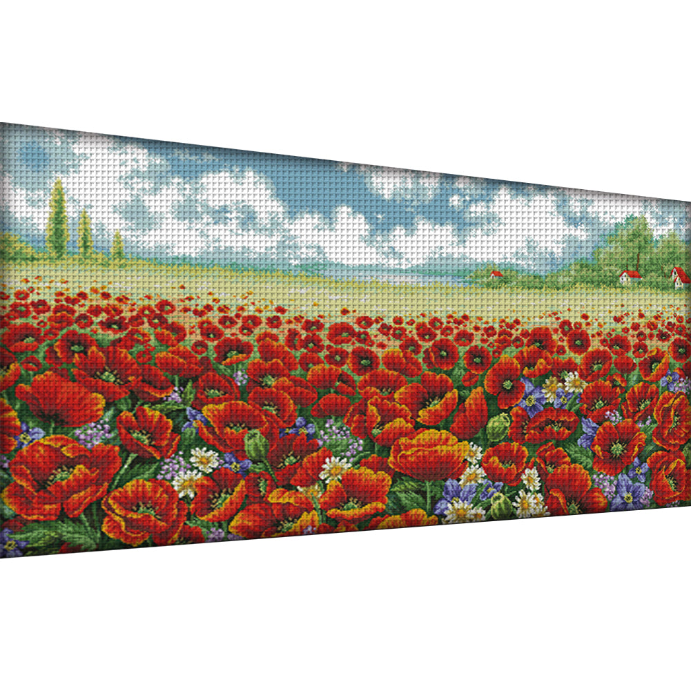 Poppy Flower Sea - 14CT Stamped Cross Stitch 108*58CM(Joy Sunday)