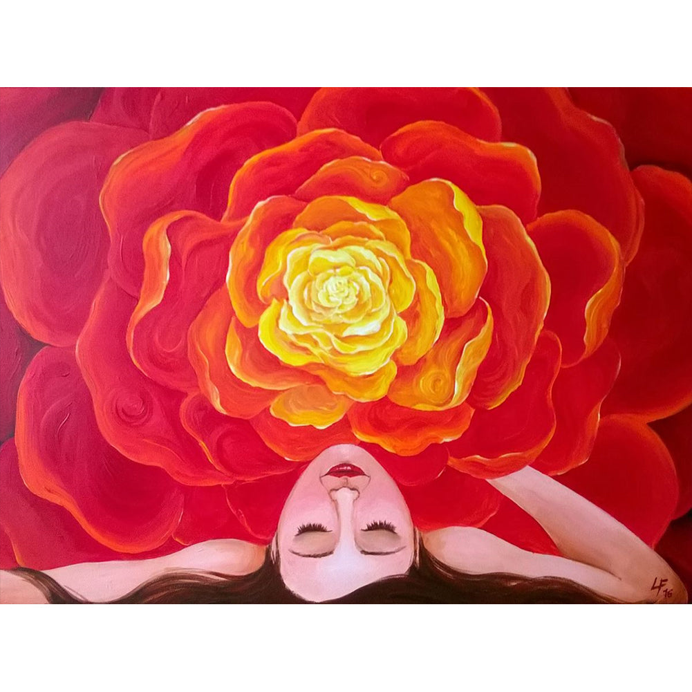 Flowers Bloom Hair Woman - Full Round Drill Diamond Painting 40*30CM