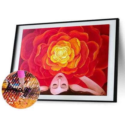 Flowers Bloom Hair Woman - Full Round Drill Diamond Painting 40*30CM