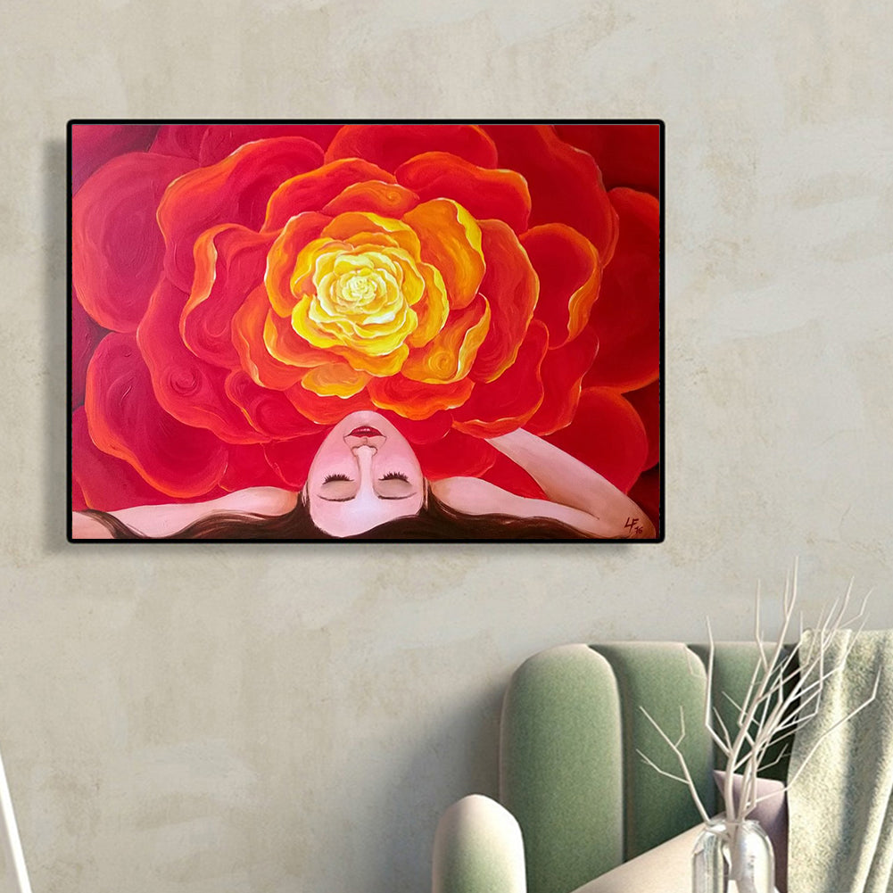 Flowers Bloom Hair Woman - Full Round Drill Diamond Painting 40*30CM