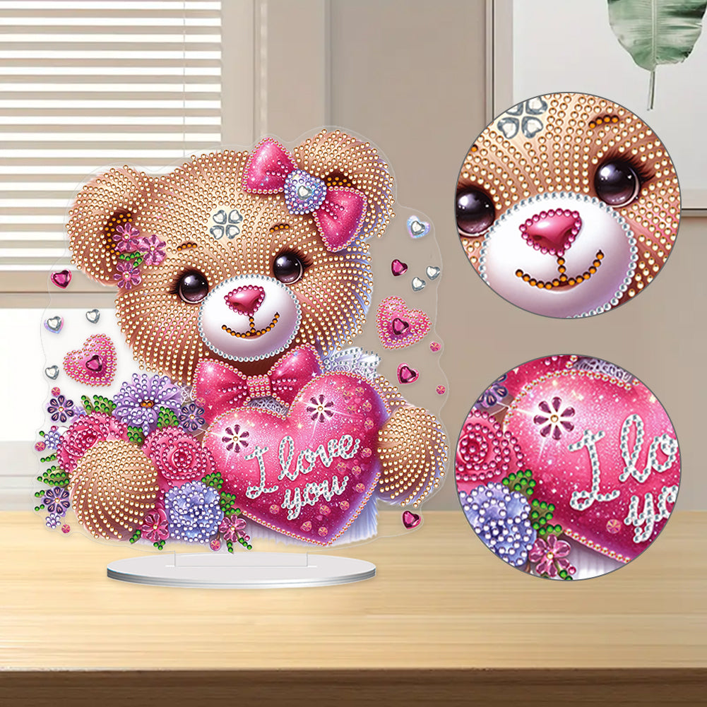 Acrylic Diamond Painting Desktop Decoration for Office Desktop Decor(Heart Bear)