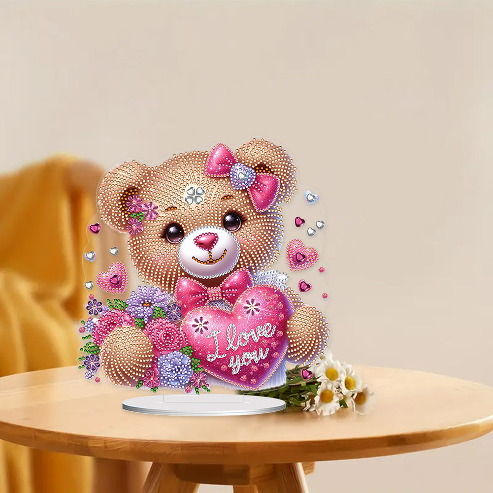 Acrylic Diamond Painting Desktop Decoration for Office Desktop Decor(Heart Bear)