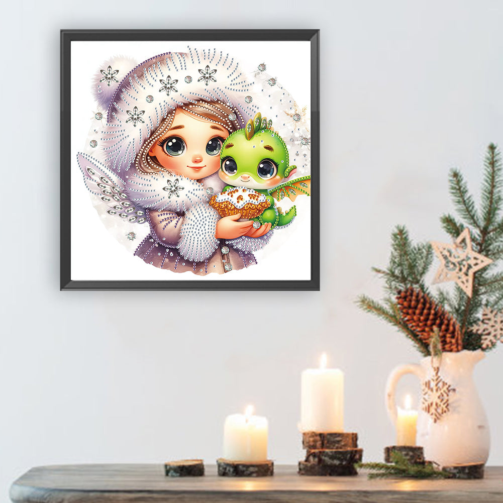 Blonde Girl And Dragon - Special Shaped Drill Diamond Painting 30*30CM