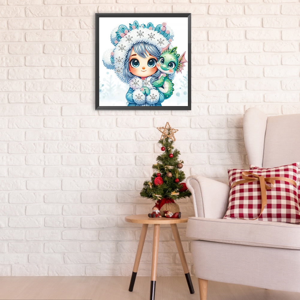Blue-Haired Girl And Dragon - Special Shaped Drill Diamond Painting 30*30CM