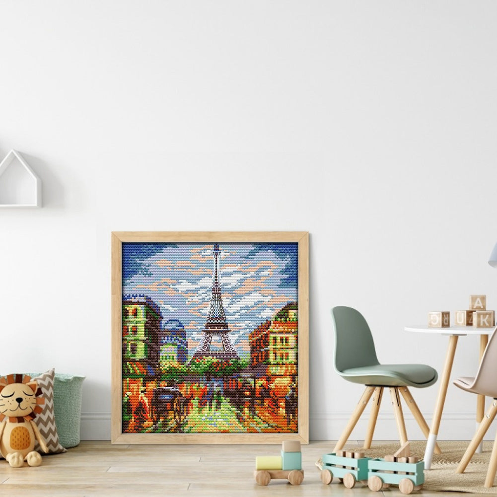 Paris Scenery - 14CT Stamped Cross Stitch 26*29CM(Joy Sunday)