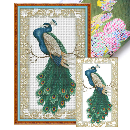 Peacock On Branch - 14CT Stamped Cross Stitch 38*62CM(Joy Sunday)