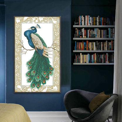 Peacock On Branch - 14CT Stamped Cross Stitch 38*62CM(Joy Sunday)