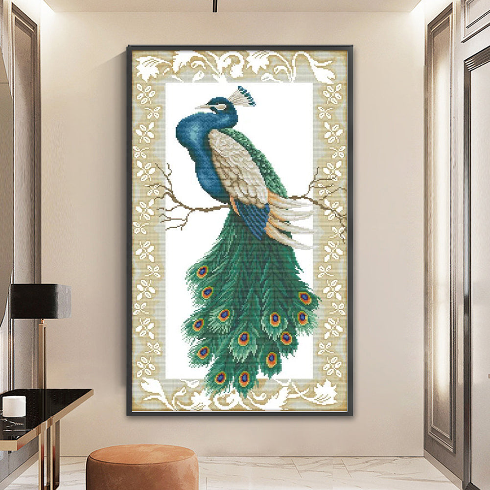 Peacock On Branch - 14CT Stamped Cross Stitch 38*62CM(Joy Sunday)