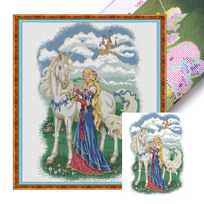 White Horse And Princess - 14CT Stamped Cross Stitch 42*50CM(Joy Sunday)