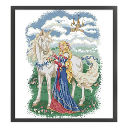 White Horse And Princess - 14CT Stamped Cross Stitch 42*50CM(Joy Sunday)