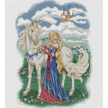 White Horse And Princess - 14CT Stamped Cross Stitch 42*50CM(Joy Sunday)