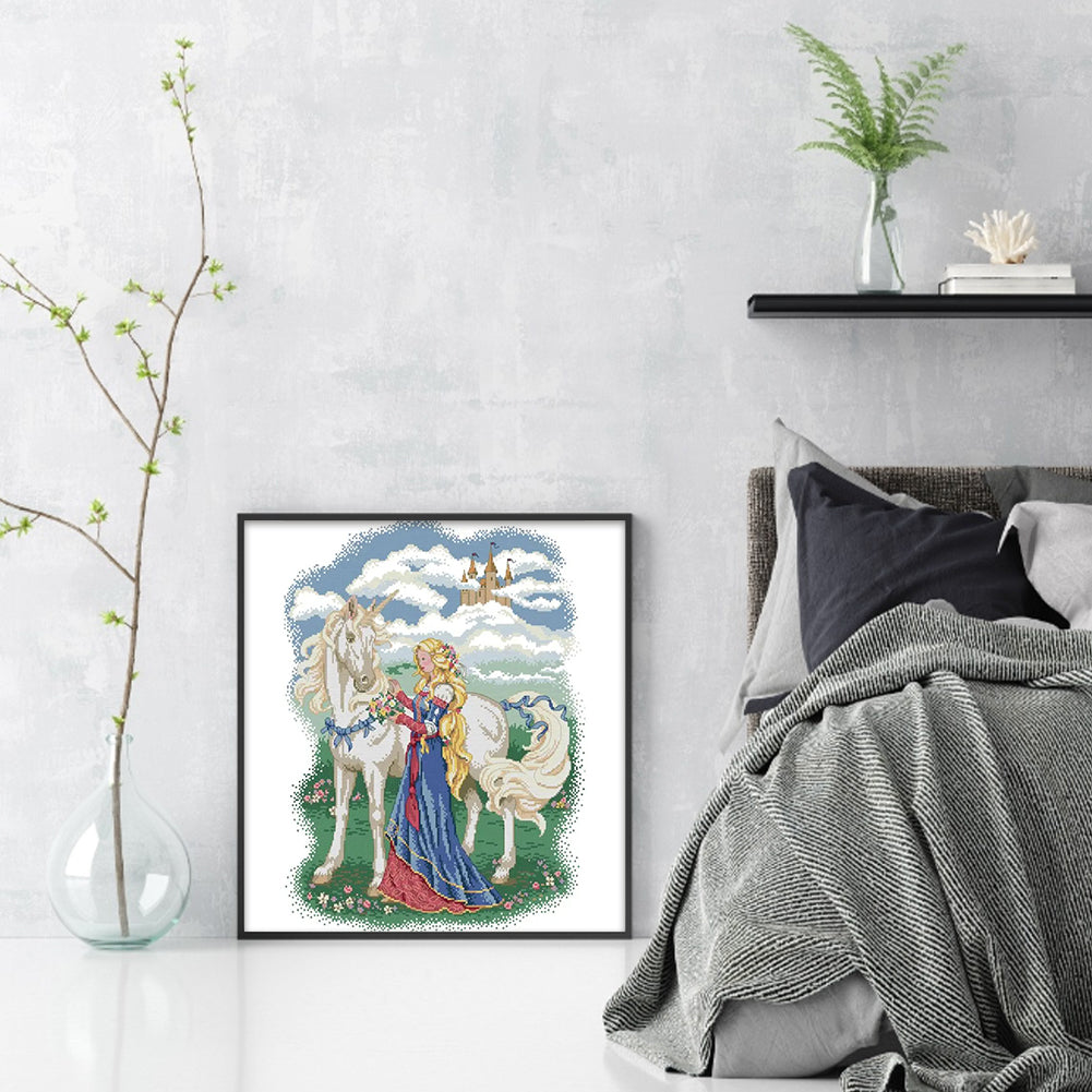 White Horse And Princess - 14CT Stamped Cross Stitch 42*50CM(Joy Sunday)