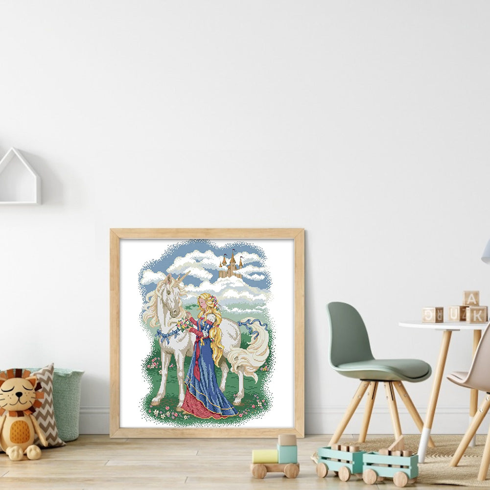 White Horse And Princess - 14CT Stamped Cross Stitch 42*50CM(Joy Sunday)