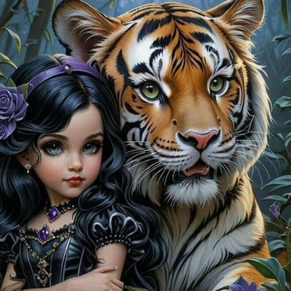 Girl And Tiger - Full Round Drill Diamond Painting 30*30CM
