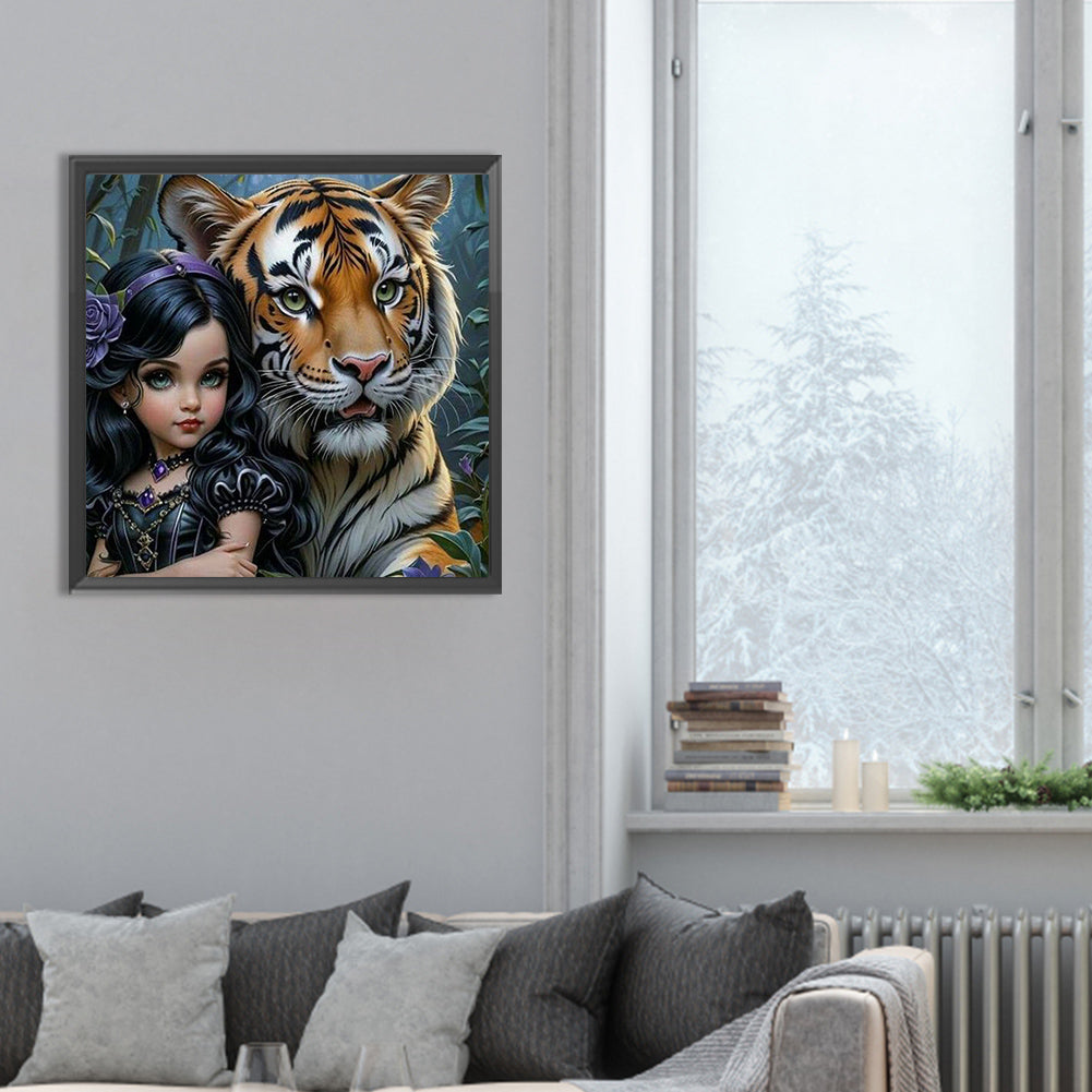 Girl And Tiger - Full Round Drill Diamond Painting 30*30CM