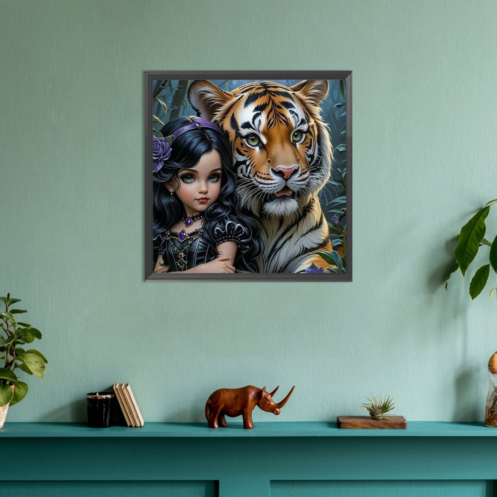Girl And Tiger - Full Round Drill Diamond Painting 30*30CM