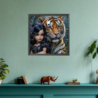 Girl And Tiger - Full Round Drill Diamond Painting 30*30CM