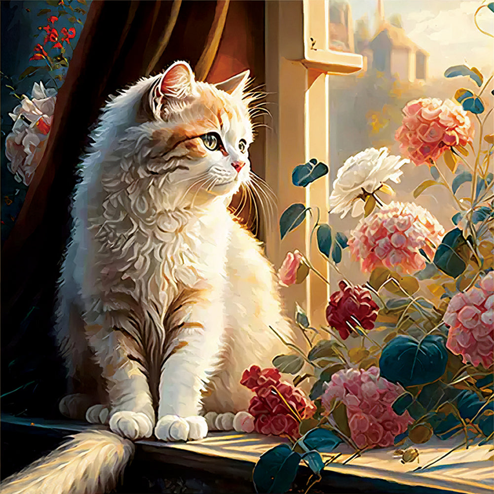 Windowsill Cat A - 11CT Stamped Cross Stitch 50*50CM