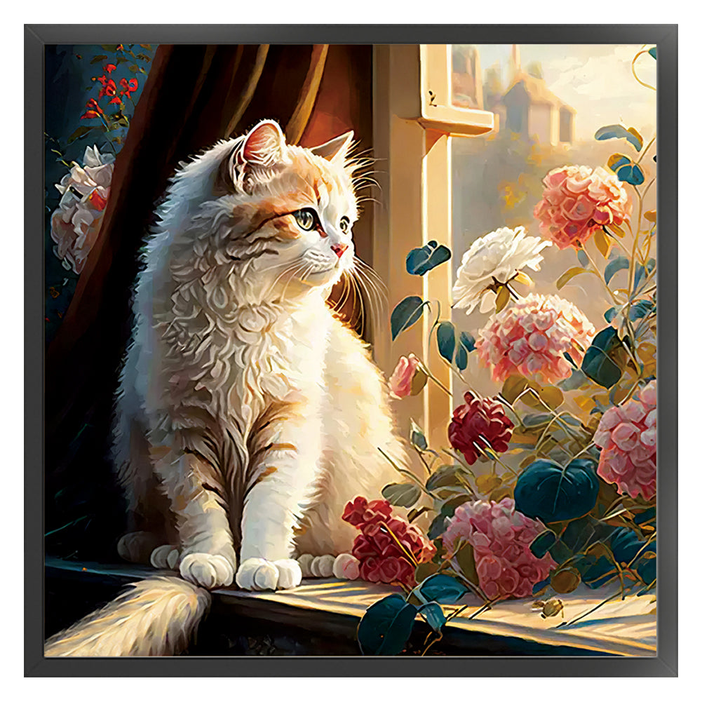 Windowsill Cat A - 11CT Stamped Cross Stitch 50*50CM