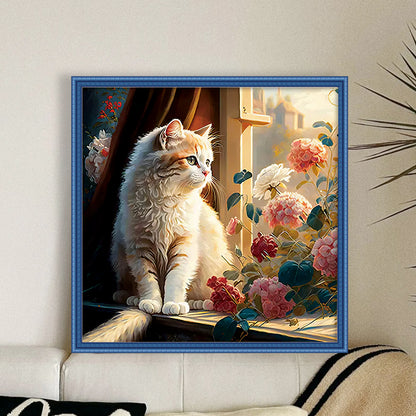 Windowsill Cat A - 11CT Stamped Cross Stitch 50*50CM