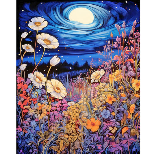 Late Night Mountain Wildflowers - Full Round Drill Diamond Painting 40*50CM