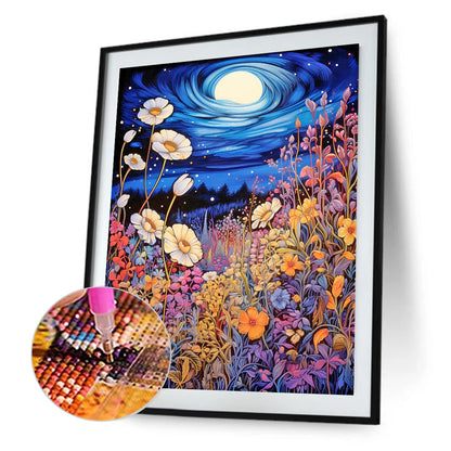 Late Night Mountain Wildflowers - Full Round Drill Diamond Painting 40*50CM