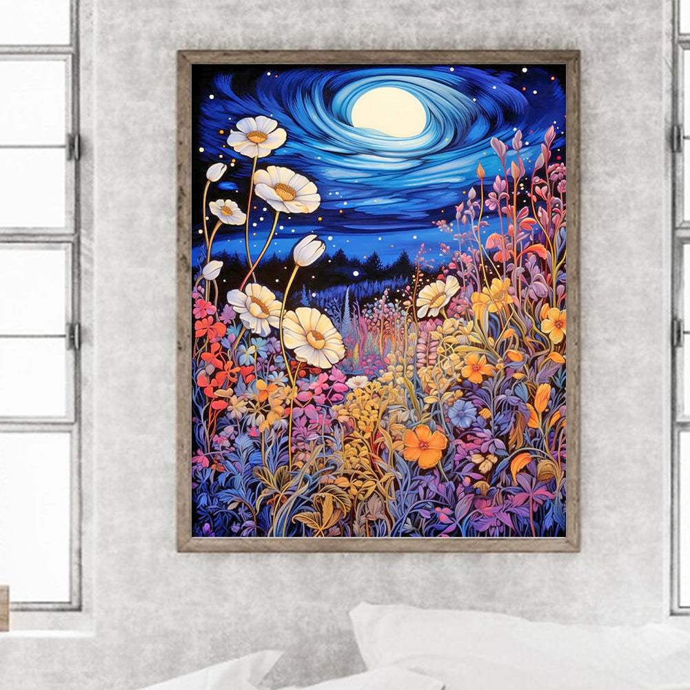 Late Night Mountain Wildflowers - Full Round Drill Diamond Painting 40*50CM