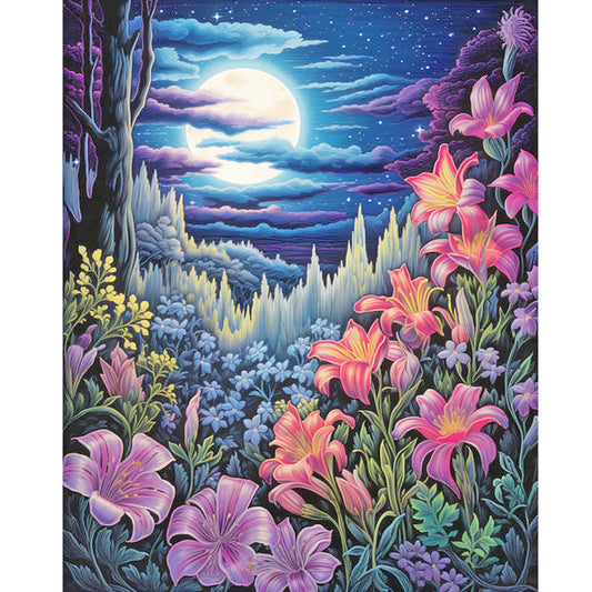 Late Night Mountain Wildflowers - Full Round Drill Diamond Painting 40*50CM