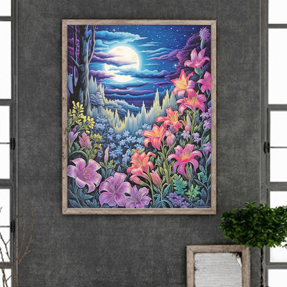 Late Night Mountain Wildflowers - Full Round Drill Diamond Painting 40*50CM