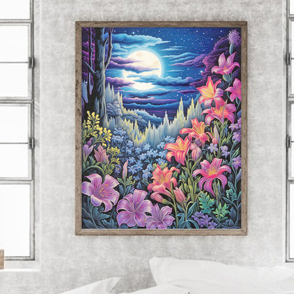 Late Night Mountain Wildflowers - Full Round Drill Diamond Painting 40*50CM
