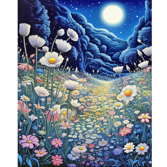 Late Night Mountain Wildflowers - Full Round Drill Diamond Painting 40*50CM