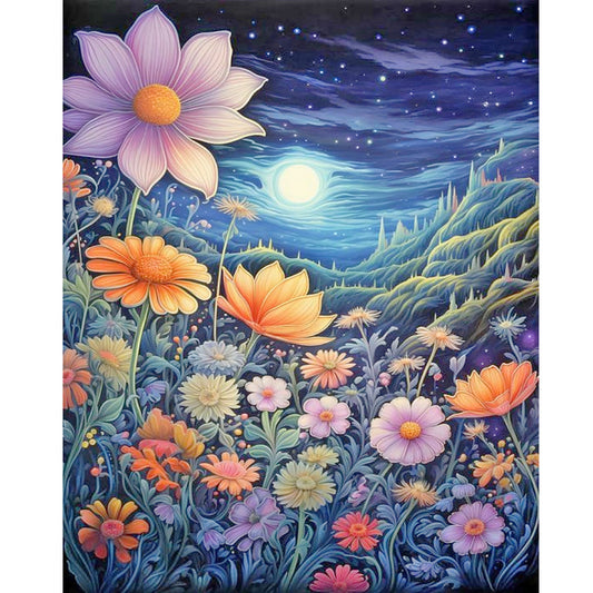 Late Night Mountain Wildflowers - Full Round Drill Diamond Painting 40*50CM