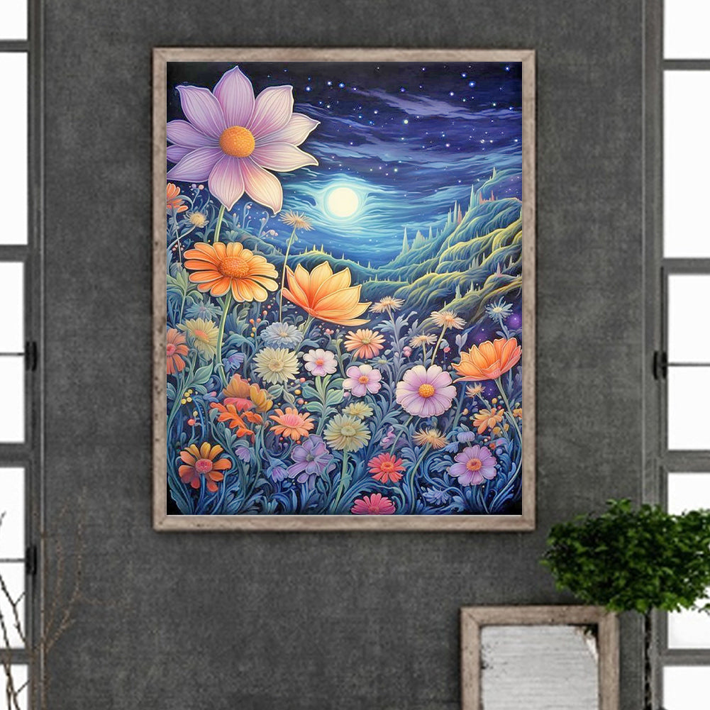 Late Night Mountain Wildflowers - Full Round Drill Diamond Painting 40*50CM