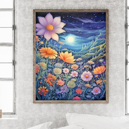 Late Night Mountain Wildflowers - Full Round Drill Diamond Painting 40*50CM