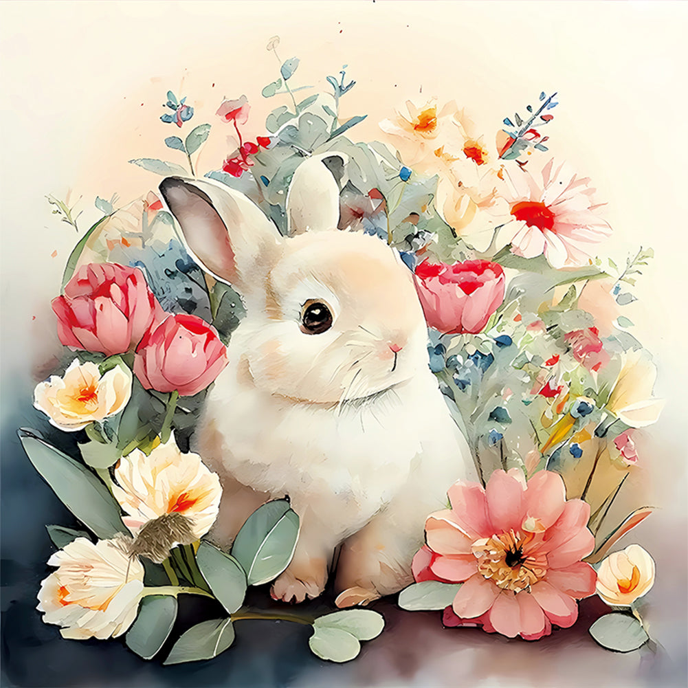 Rabbit A Among Flowers - 11CT Stamped Cross Stitch 50*50CM