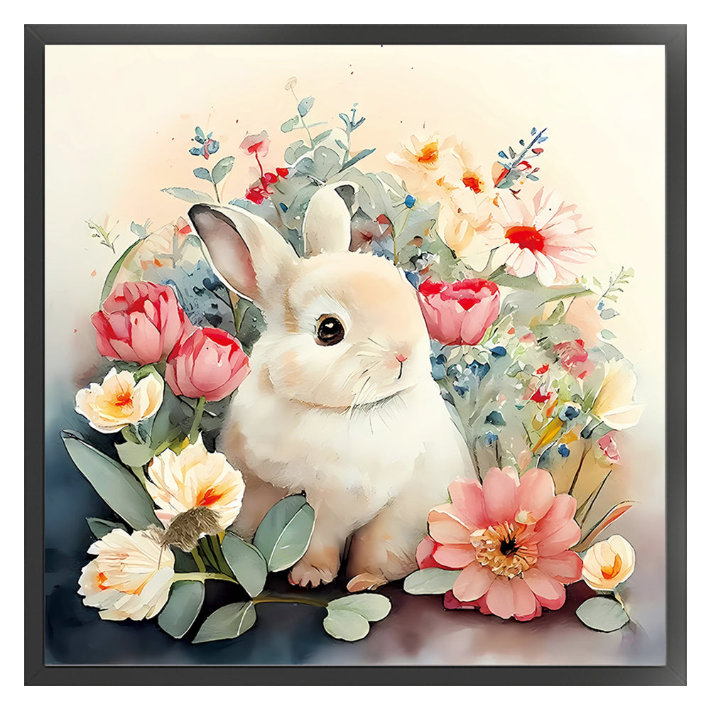 Rabbit A Among Flowers - 11CT Stamped Cross Stitch 50*50CM