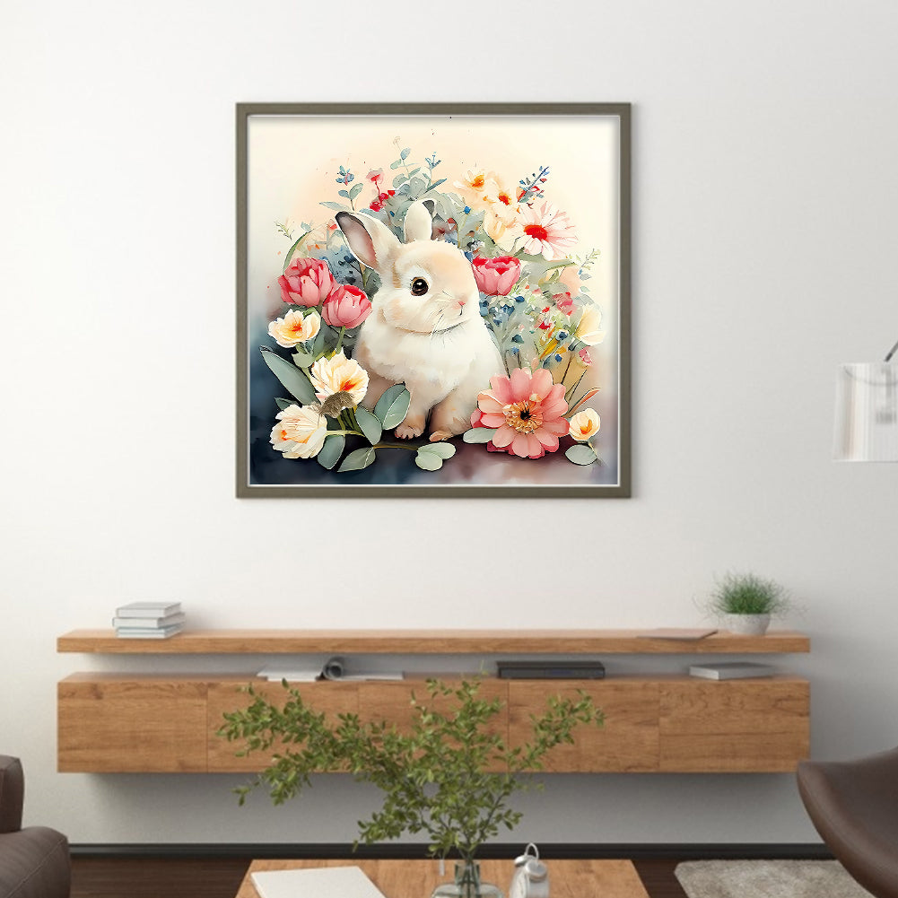 Rabbit A Among Flowers - 11CT Stamped Cross Stitch 50*50CM