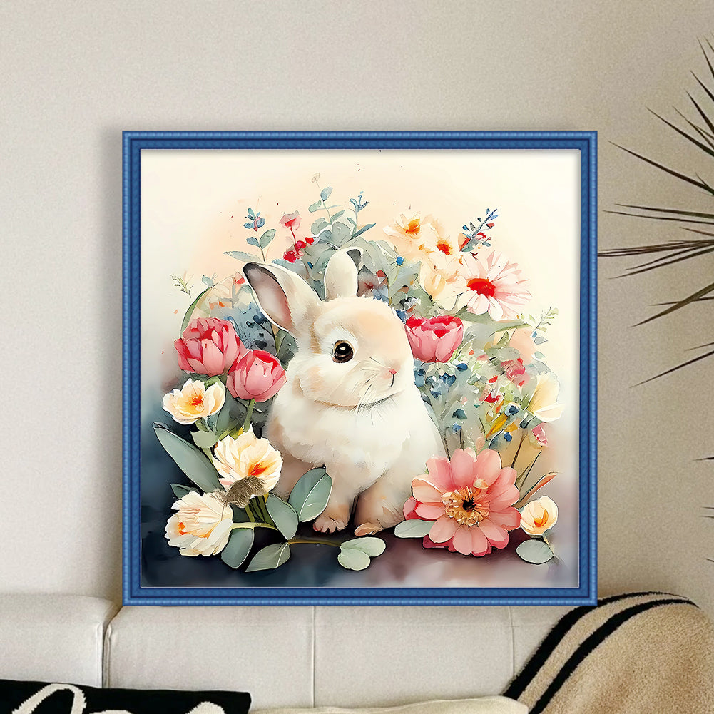 Rabbit A Among Flowers - 11CT Stamped Cross Stitch 50*50CM