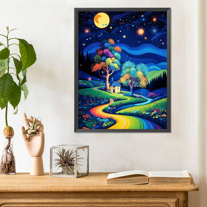 Starry Night Forest Cabin - Full Round Drill Diamond Painting 30*40CM